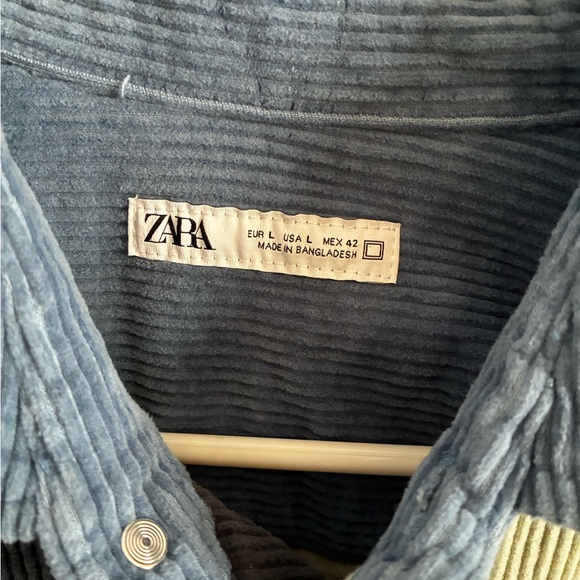 Zara Men’s Blue & Green Color-block Corduroy Shirt large - Picture 2 of 7